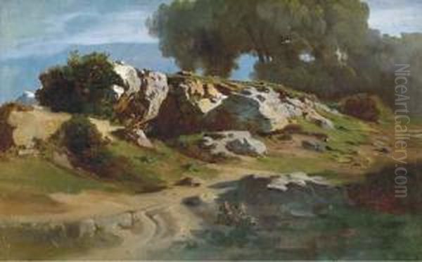 Rocce Nel Paesaggio Oil Painting by Johann Jakob Frey