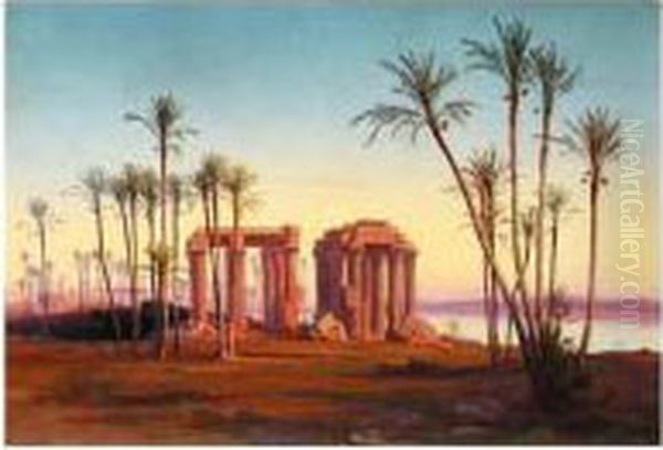 Temple By The Nile Oil Painting by Johann Jakob Frey