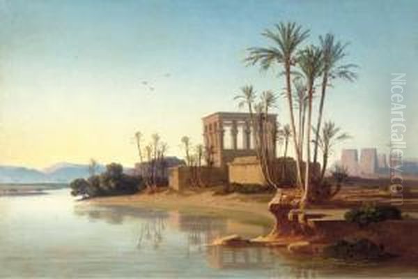 The Ruins At Philae, Egypt Oil Painting by Johann Jakob Frey