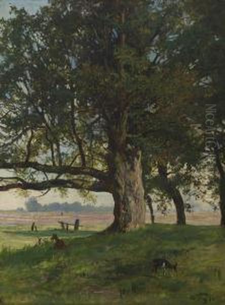 Baumlandschaft Mit Ziegen. Oil Painting by Wilhelm Frey