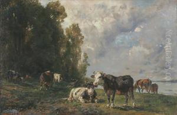 Weidende Kuhherde Oil Painting by Wilhelm Frey