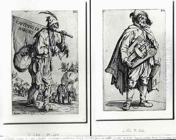 A Beggar and a Hurdy-Gurdy Player Oil Painting by Jacques Callot