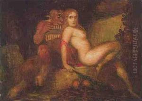 Nymphe Mit Satyr Oil Painting by Adolf Frey-Moock