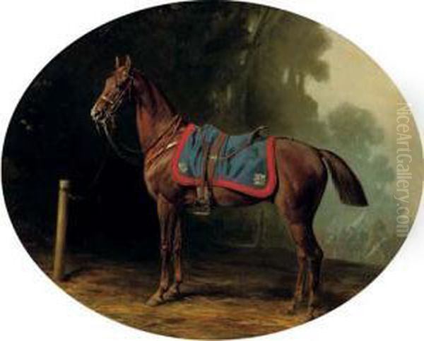 A Military Horse Oil Painting by Conrad Freyberg