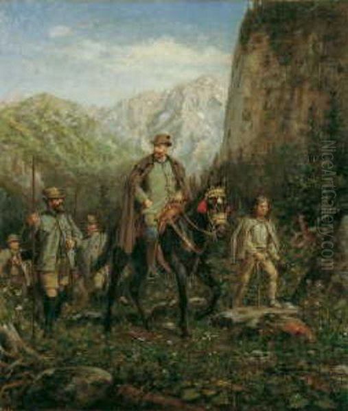 Furst Christian Kraft Zu Hohenlohe-oehringen Mit Seinen Jagern Oil Painting by Conrad Freyberg