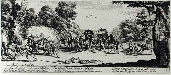 The Attack on the Stagecoach, plate 8 from 'The Miseries and Misfortunes of War' Oil Painting by Jacques Callot