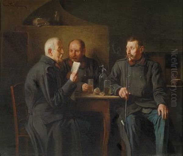 Veterans Conversing Oil Painting by Friedrich V. Malheim Friedlaender