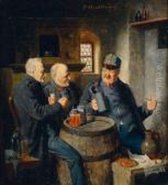 Umtrunk Der Veteranen Oil Painting by Friedrich V. Malheim Friedlaender