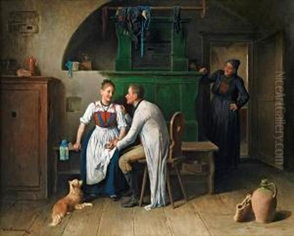 Verliebtes Paar In Der Stube Oil Painting by Friedrich V. Malheim Friedlaender