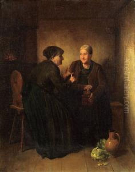 Beim Kaffeemahlen Oil Painting by Friedrich V. Malheim Friedlaender