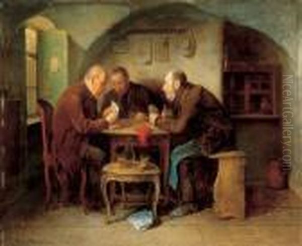 Company By The Table Oil Painting by Friedrich V. Malheim Friedlaender