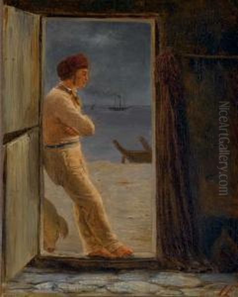 Pecheur Devant Sa Porte Oil Painting by Julius Friedlaender