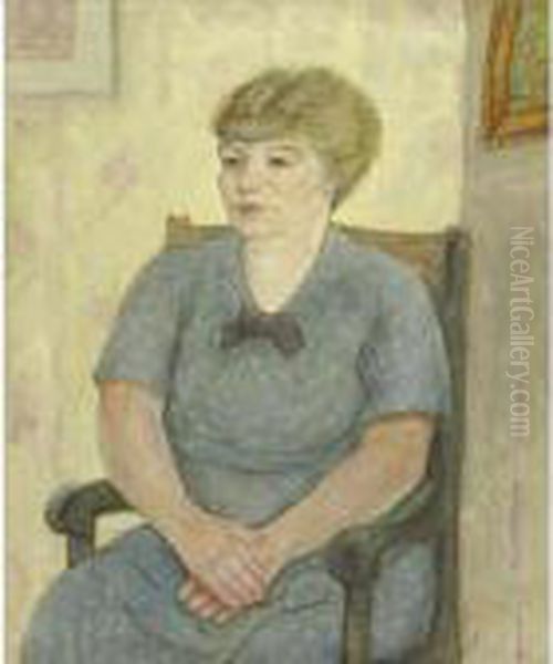 Portrait Of A Seated Woman In Blue Oil Painting by Arnold Aaron Friedman