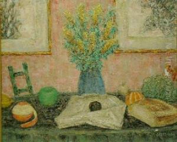 Floral Still Life On A Table Oil Painting by Arnold Aaron Friedman