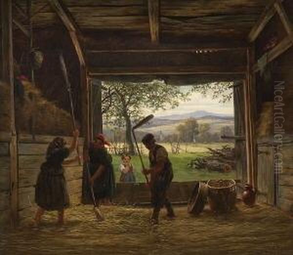 Beim Dreschen Oil Painting by Gustav Adolf Friedrich