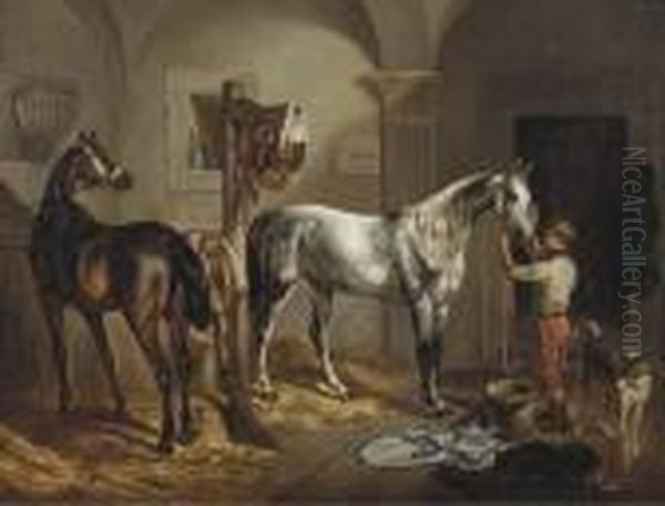 Tending To The Horses Oil Painting by Gustav Adolf Friedrich