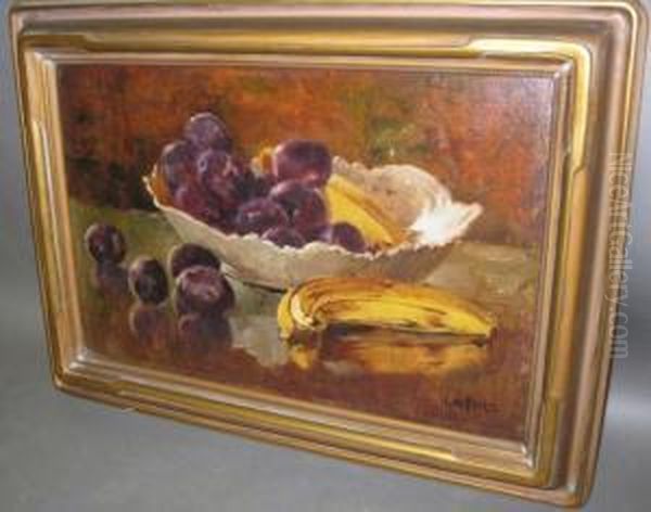 Fries, Still Life Of Plums And Bananas Oil Painting by Charles Arthur Fries