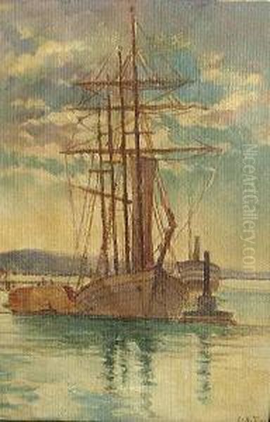 A Ship On Calm Seas Oil Painting by Charles Arthur Fries