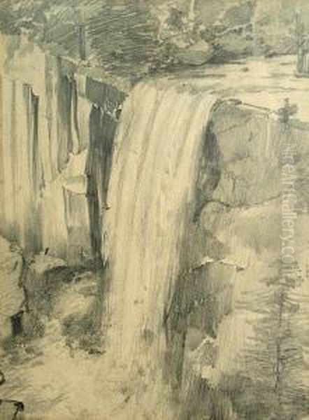 Vernal Falls, Yosemite; Also 3 Other Works On Paper By The Same Hand (group Of 4) Oil Painting by Charles Arthur Fries