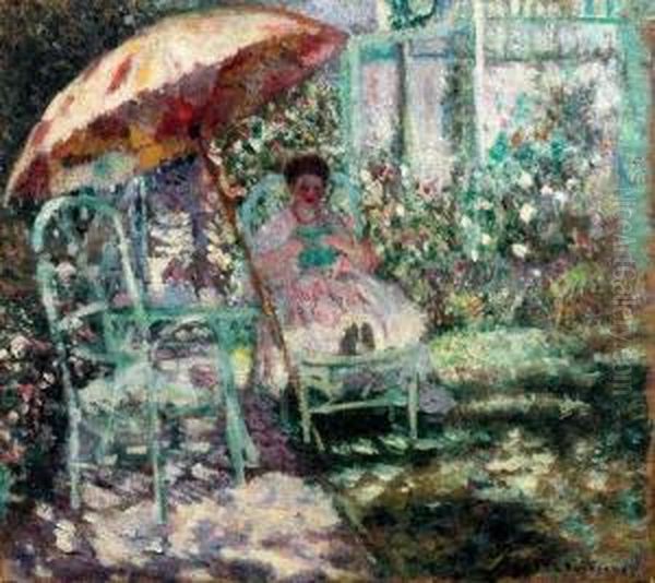 Sous Le Parasol En Ete Oil Painting by Frederick Carl Frieseke