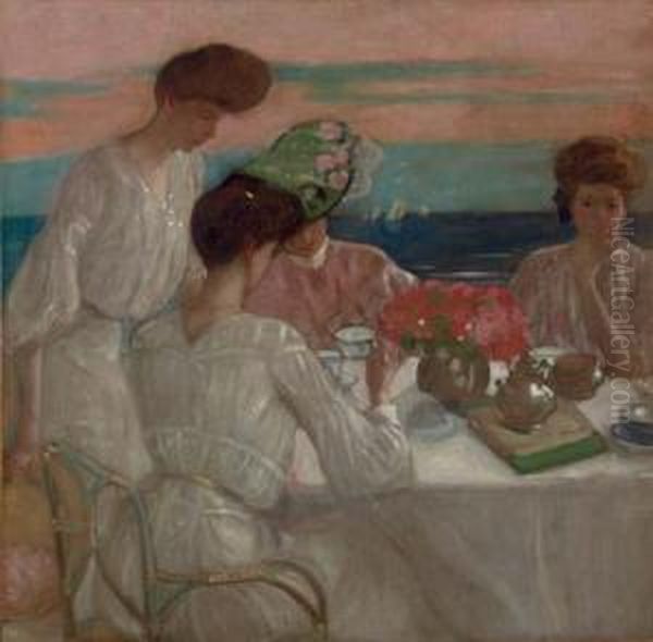 Afternoon Tea On The Terrace Oil Painting by Frederick Carl Frieseke