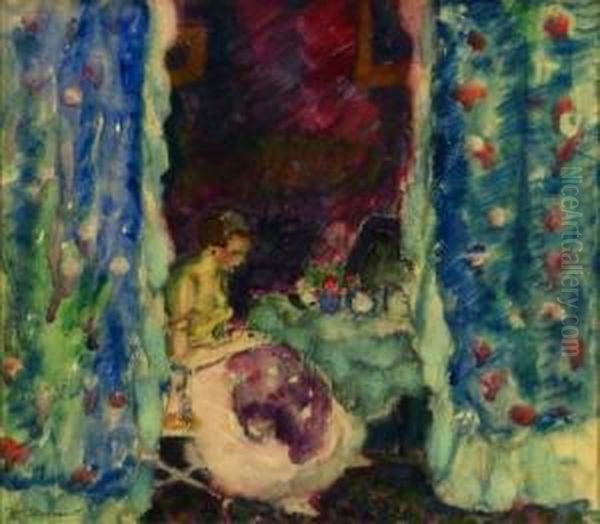 Sewing Oil Painting by Frederick Carl Frieseke