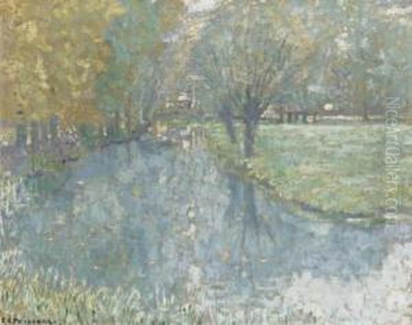 On The River, Giverny Oil Painting by Frederick Carl Frieseke