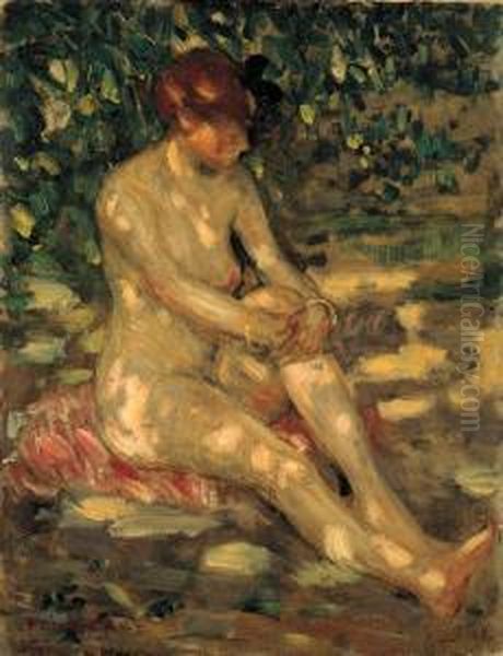 Nude In Dappled Sunlight Oil Painting by Frederick Carl Frieseke