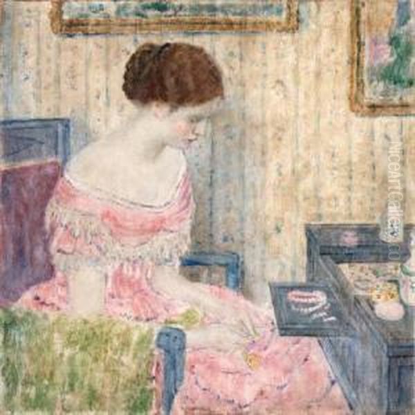 Woman With Jewels Oil Painting by Frederick Carl Frieseke