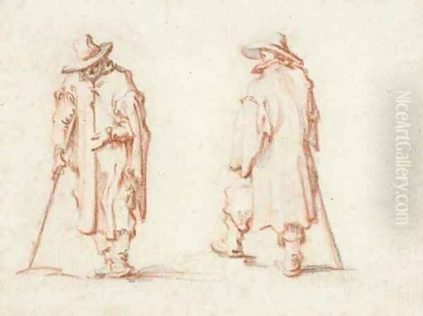 Two men in hats and long coats Oil Painting by Jacques Callot