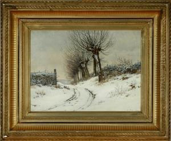 A Danish Winter Landscape With Willows Oil Painting by Hans Gabriel Friis