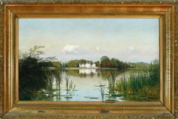 A Danish Summer Landscape By Hvidkilde Manor Oil Painting by Hans Gabriel Friis