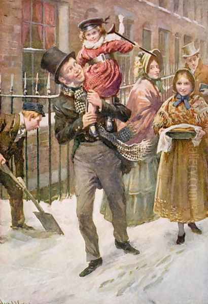 Bob Cratchit and Tiny Tim Oil Painting by Harold Copping