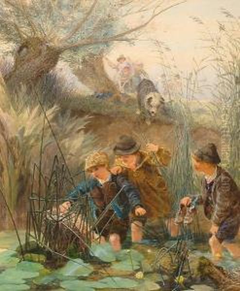 Mischievous Friends. Oil Painting by Alfred Downing Fripp