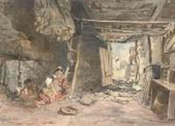 Interior Of A Fisherman's Cabin, Galway Oil Painting by Alfred Downing Fripp