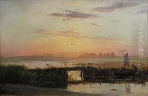 ?evening West Jutland? Soleil Couchant Oil Painting by Johan Didrik Frisch