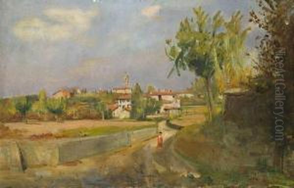 Veduta Di Borgo In Campagna Oil Painting by Donato Frisia