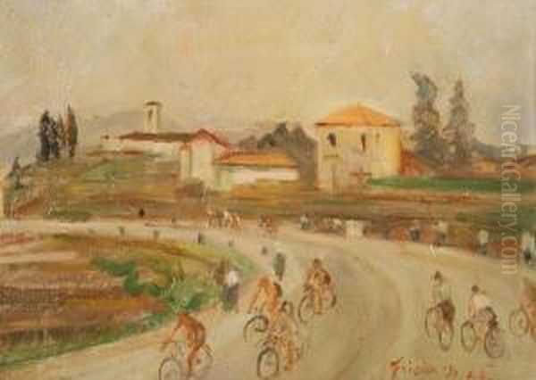 Gita In Bicicletta Oil Painting by Donato Frisia