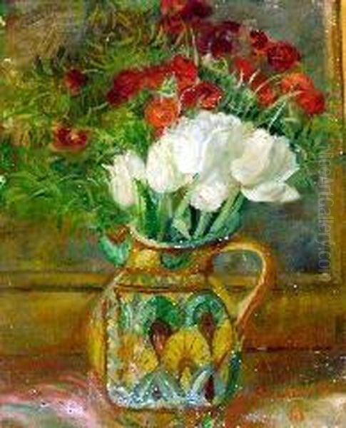 Tulipani In Una Brocca Oil Painting by Donato Frisia