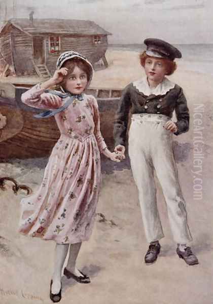 David Copperfield and Little Emily Oil Painting by Harold Copping