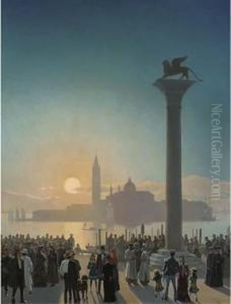 San Giorgio Maggiore Seen From The Piazzetta Oil Painting by Niels Fristrup