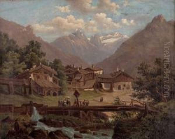 Dorf Vulpmes Im Stubaitale,tirol Oil Painting by Melchior Fritsch