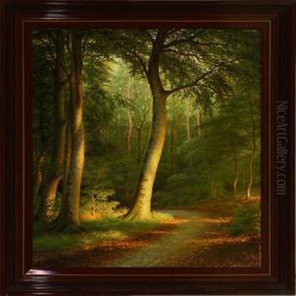 Late Afternoon In The Forest Oil Painting by Andreas Fritz