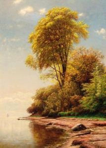 A Wooded Coastal Landscape Oil Painting by Andreas Fritz