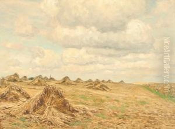 Weites Kornfeld Unter Bewolktem Sommerhimmel Oil Painting by Wilhelm Fritzel