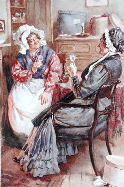 Sarah Gamp and Betsey Prig, 1924 Oil Painting by Harold Copping