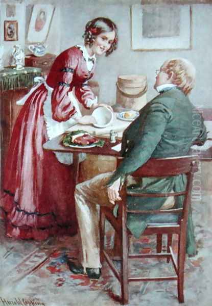 Ruth Pinch makes a Pudding, 1924 Oil Painting by Harold Copping