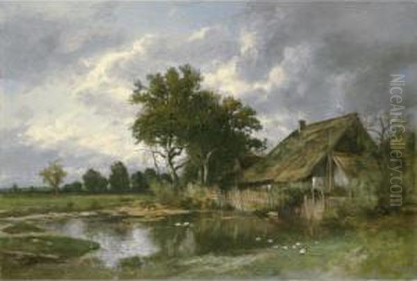 Bauernhaus Mit Ententeich Oil Painting by Otto Frolicher