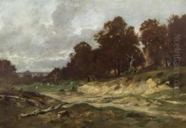 Herbstlandschaft Mit Waldsaum Und Wolkenverhangenem Himmel. Oil Painting by Otto Frolicher