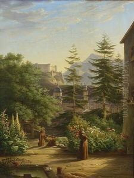 Salzburg - Blick Vom Garten Des
 Kapuzinerklosters Oil Painting by Carl Ludwig Frommel